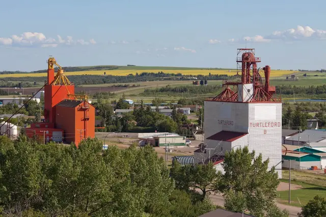 Grain elevators and town from the lookout